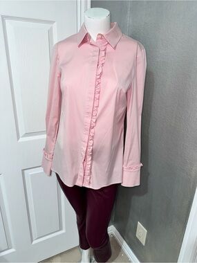 Classic Pink Ruffle-Trim Long Sleeve Shirt 
PEARL BY LELA ROSE